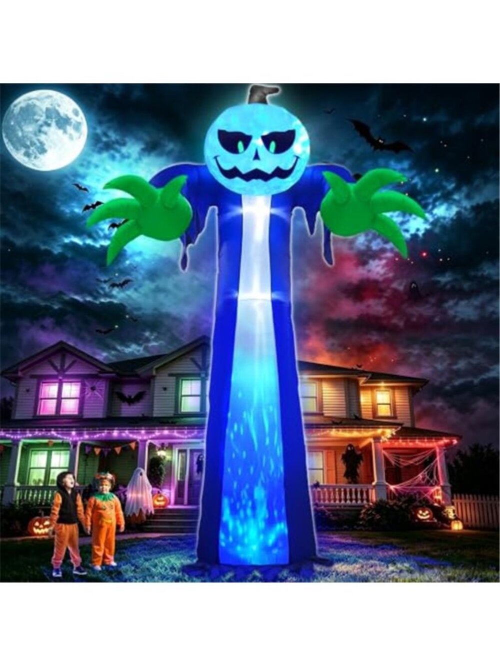 14 Ft Halloween Inflatable Pumpkin Ghost Decoration with Rotating LED Light